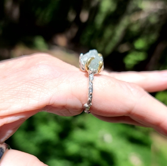 HUGE raw sea green Aquamarine ring sz8 - Picture 10 of 12